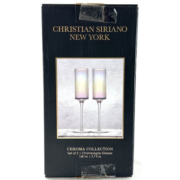 Christian Siriano New York Chroma Champagne Flutes Set of 2 Iridescent 9” - Picture 9 of 11